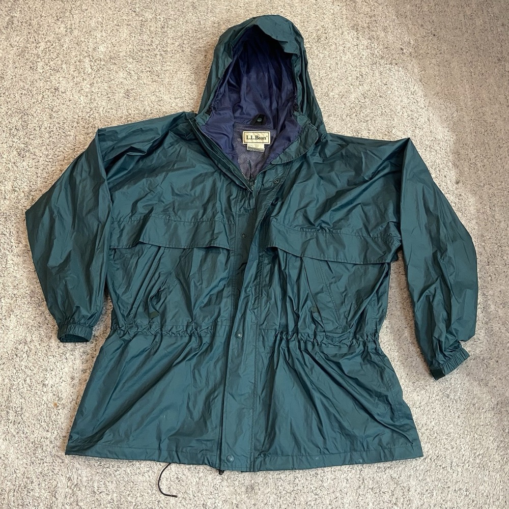 Vintage LL Bean Mens Green Jacket XXL Windbreaker Hoodie